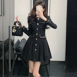 Pbong  Winter Black Mini Dress Slimming Waist Design Cover up Flattering Style Elegant Ladylike Look Fashionable And Stylish Skirt