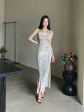 Hollow Out Vintage Bodycon Long Dress For Woman Summer 2025 Sleeveless Tunics Modest Evening Party Ladies Midi Dress