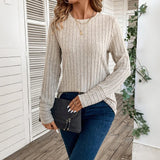 Autumn T-Shirts 2025 Women's Casual Plain Screw Thread Long Sleeve Round-Neck Daily Basic T-Shirts