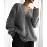 Spring Autumn Women Cardigan Sweater Jacket 2025 Imitation Mink Fur Versatile Female Sweater V-neck Loose Ladies Knitted Top