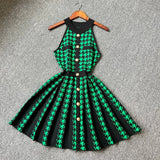 Pbong  Fashion Women Pleated Knitted Dress Summer Y2K Sleeveless Bird Lattice Short Dress Chic Lady Party Vestidos