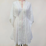 Boho Beach Wear Cover-up Casual Deep V Neck Lace Dresses for Women Robe Bat Sleeves White Cotton Rayon Swim Cover Up Vestidos