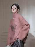 Hollow Out Hole Sweaters Women Vintage Bufferfly Print Lazy Wind Loose Knitted Jumper American Harajuku Y2K Retro Pullover New