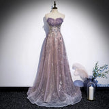 Pbong  Women Formal Evening Dresses Elegant Strapless Shinny Prom Dress With Train Sweet A-line Graduation Party Dress Customized