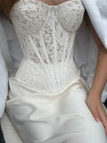 Women's Lace Dress Two Pieces Set Retro Strapless Fish Bones Top Solid Slim Skirt Suit Ladies Elegant Party Dress Sets