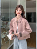 Pink Y2K Faux Suede Jacket Women Vintage Streetwear Long Sleeve Loose Coat Korean Casual Harajuku Fall Winter Outwear Tops