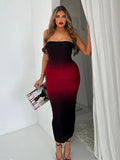 Off-shoulder Backless Sexy Maxi Dress For Women Gown Gradient Strapless Sleeveless Bodycon Club Long Dress Vestido