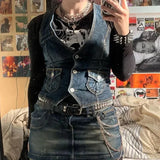 Pbong  Women's Denim Vest Slim Fit European American Cross Border Trade Goods Smooths Your Silhouette Dense Fabric Vest