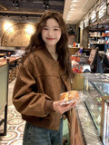 Y2K Retro Baseball Jacket Women Faux Suede Long Sleeve Fall Winter Coat Streetwear Casual American Vintage O Neck Bf Tops