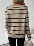 Autumn and winter fashion elegant off shoulder striped long sleeved women's knitted sweater