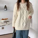 Pbong  Loose Korean Sle Women's Knitwear Autumn Winter Twist Sweater Casual Slimming Lazy Sle Overhead Long Sve round Ne