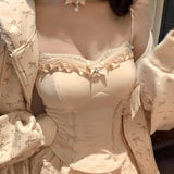 New All Match Sweet Three Piece Sets Sexy Slim Patchwork Lace Tank Top Japan Popular Streetwear Tiered Lace Skirts Lazy Cardigan