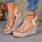 Pbong  Fashion Comfortable Best Women's Sandals Rhinestone Butterfly Open Toe Wedge Heel Summer Beach Casual Party Shoes for Ladies