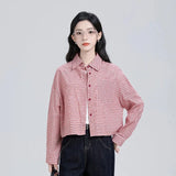 Sweet Red Plaid Shirt Women Preppy Style Vintage Long Sleeve Blouse Korean Fall Loose Female Retro Cute All Match Tops New