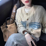 Fair Isle Cardigan for Women Comfy Cable Knit Button-up Sweater Jacket Cozy Knitwear Teen-girl Fall Winter Vintage Outfit