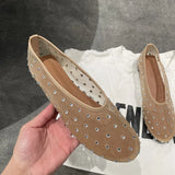 Pbong  Fashion Crystal Women Ballet Flats Mesh Dance Flat Shoes Casual Driving Walking Loafers Espadrilles Ladies Slip-on Lazy Shoes