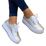 Pbong  New Comfortable Round Head Large Casual Lace up Women's Single Shoes Women's Matsutake Thick Sole Women's Shoes