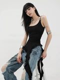 Sexy Tank Top Asymmetrical Black Y2k Women Ruffle Grunge Backless Coquette Fashion Streetwear Tops Solid Aesthetics