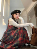 Winter Plaid A-line Skirt Women Clothing Woolen Vest Dress Sweet Age Reduction Vintage Dresses Korean Fashion Vestidos