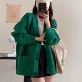 Slouchy Knit Cardigan Sweater for Women Long Sleeve V-neck Comfy Button Up Sweater Jacket Female Autumn Winter Casual Outfit