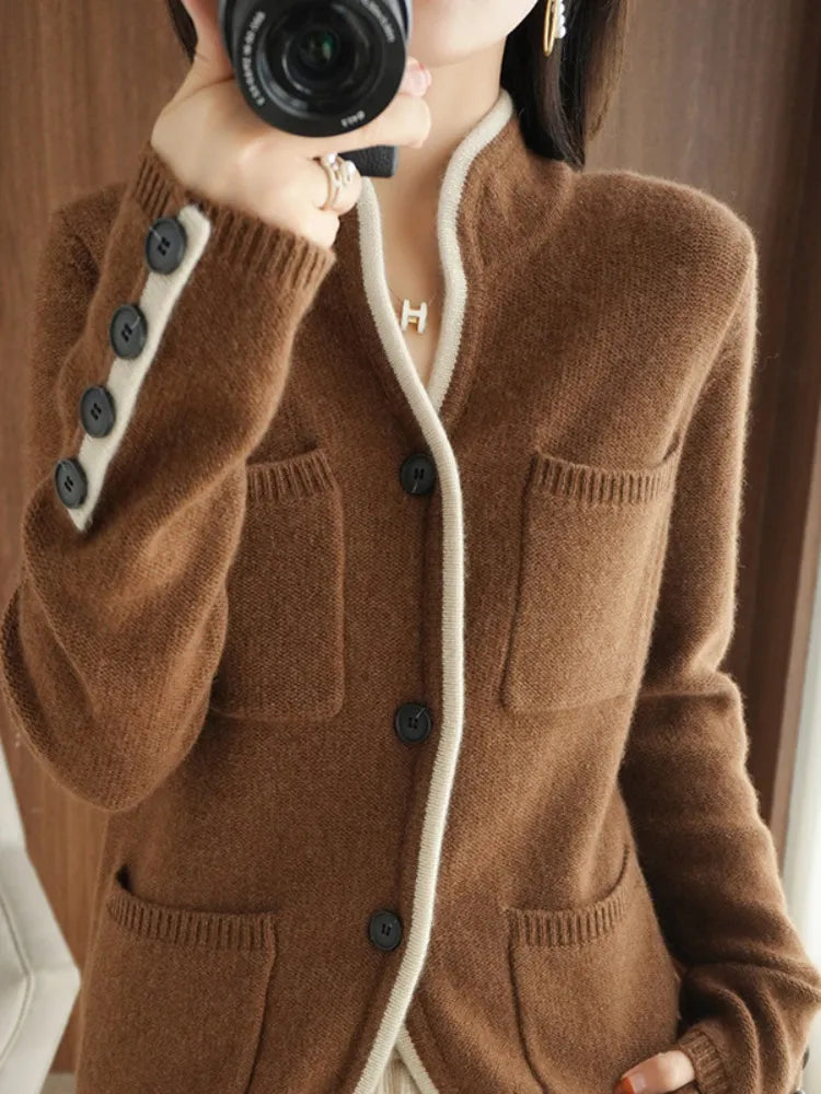 Winter Women's Sweater New Solid LOOSE Long Sleeve Top American Vintage Versatile Knitwears Cardigan Ladies Sweater Coats