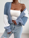 New color blocked off shoulder knitted sweater cardigan