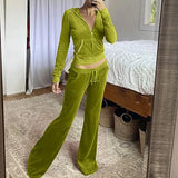 Hot New Pantsuit Women Tracksuit Set Two Pieces Slim Fit Velour Velvet Outfit Casual Zip Up Hoodie Jacket Vertical Sweatpants
