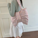 Women's Large Capacity Polka Dot Bow Tote Bag Sweet Cute Daily Crossbody Shoulder Bag New Trend Fashion Handbags and Purses