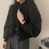 Pbong  Autumn Winter Loose Woolen Coat Women Large Size with Pockets Small Stand Collar Long Sleeve Button Hong Style Women's Clothing