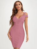 Sexy V Neck Green HL Bandage Dress For Women Double Strap Party Club Elastic White Red Tight Bodycon Vestido XL