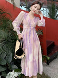 Women Elegant and Chic Midi Party Dress Long Sleeve Vintage A-Line Casual Birthday Vestidos Female Fashion Clothes