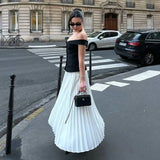 Elegant V-neck Women Long Dress White Black Patchwork A-line Fashion Party Dress New Sleeveless Summer Female Clothes