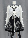 Y2k Japan Style Kawaii 3 Piece Skirt Sets Women 2000s Harajuku Vintage Sweet Suits Lolita Lace Bow Long Sleeve Matching Set Chic