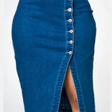 Pbong  Skirts Denim Women Mid Length Skirt Sexy Hip Wrap Tight High Waist Solid Casual Elegant Splice Regular Autumn Winter