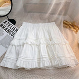 Sweet Cute Lace Mini Skirt Women Kawaii White Ruffles Pleated Short Skirts Woman 2025 Summer Korean High Waist A Line Skirts