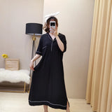 Pbong  Women Summer New Sleep Dress Short Sleeve 100Kg Modal Long Nightdress With Pocket Plus Size Sleepwear Loose Home Clothes