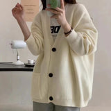 Slouchy Knit Cardigan Sweater for Women Long Sleeve V-neck Comfy Button Up Sweater Jacket Female Autumn Winter Casual Outfit