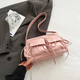 Pbong  Double Pockets Design PU Shoulder Bags For Women New Fashion Trend Crossbody Bag Females Silver Handbags