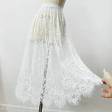 2 Length Elegant Black Skirt White Lace Transparent Long Tulle Skirt Ladies Elastic High Waist Beach Midi Skirt