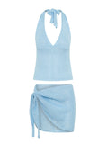Sexy Halter Neck Backless Camisole Top With Mini SKnit Two-piece Kirt Suit 2025 Women's Vacation Party Beachwear Cover Up K299