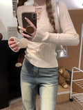 Half Lace Up Sweater for Women Long Sleeve Slim Fit Knitted Tops Pullovers Femal Lace-up Jumper Autumn Winter Y2K Outfit