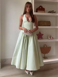 Women Sexy Deep V-neck Pleated Lace-up Halter Dress Elegant Backless High Waist A-line Long Dresses Vocation Party Vestidos