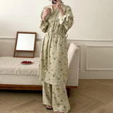 Pbong  Fashion Print Pajamas Set New Spring Autumn Women Sleepwear Lounge Wear 2PCS Robe+Trouser Pijamas Suit Loose Casual Homewear