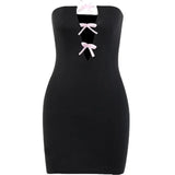Pbong  Sexy Backless bow hollow out Strapless dress for Summer Women's Dress New SKinny high waisted Mini hip hugging Dress for Ladies