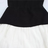 Elegant V-neck Women Long Dress White Black Patchwork A-line Fashion Party Dress New Sleeveless Summer Female Clothes