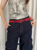 Retro Ethnic Style Butterfly Printed Red Belt For Women New In 2025 Versatile Belt With Jeans Belt Decoration
