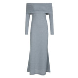 Elegant Off Shoulder Long Sleeve Side Split Dress