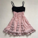 New Sweet French Constrast Color All Match Sling Short Dress Harajuku Polka Dot Print A-line Clothes Y2k Spice Girl Punk Dress