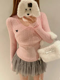 Casual V Neck White Pullovers Women Sweaters Autumn Winter Basic Long Sleeve Y2k Clothes Korean Pink Grey Ladies Tops Jumpers