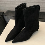Vintage Pointed Toe Women Ankle Boots Designer Thin Low Heel Shoes Modern Short Botas Autumn Winter Zapatos De Mujer